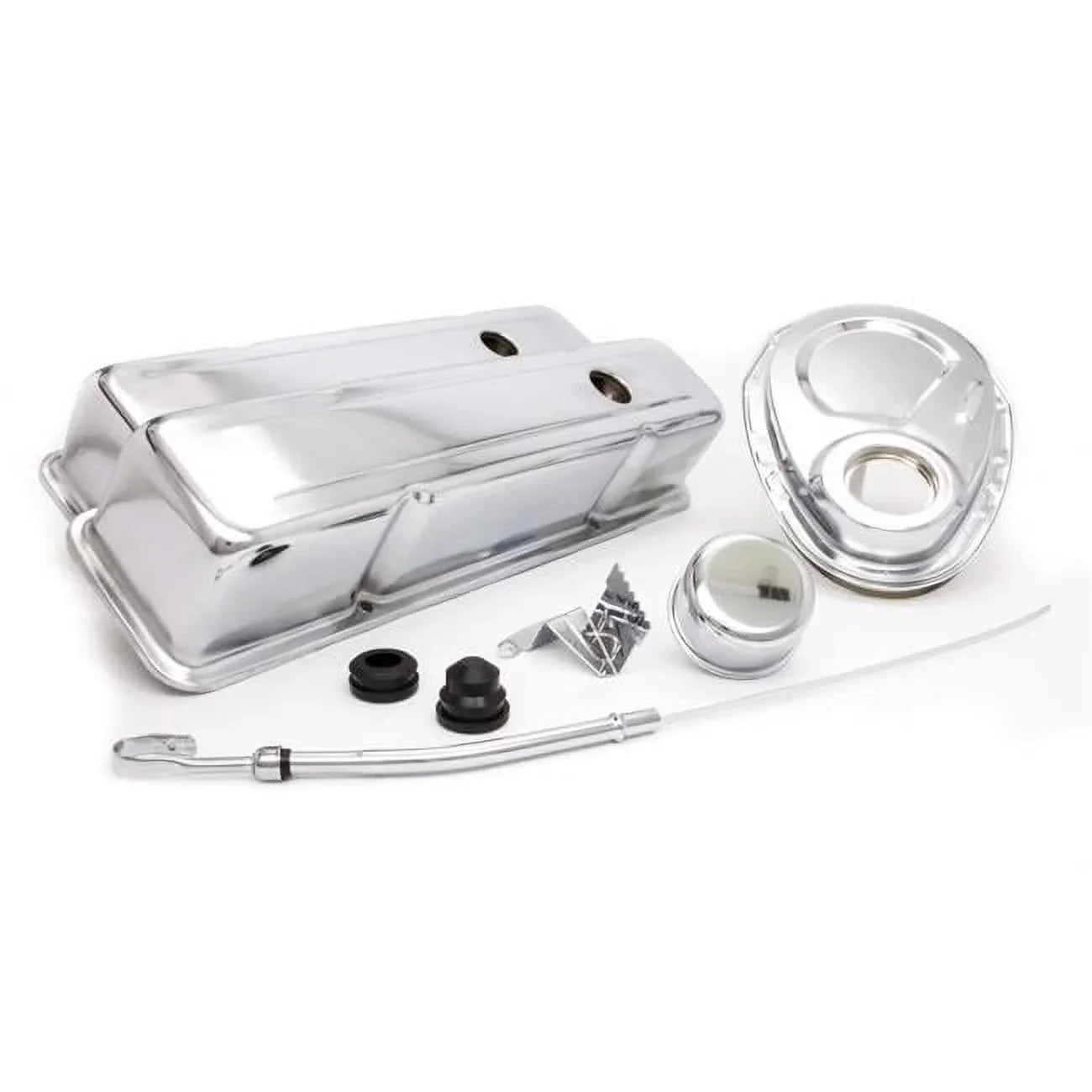 Racing Power  Tall Valve Covers-Breather-Dipstick-Grommets-Timing Cover-Timing Tab Engine Dress Up Kit Sizeteel Chrome Sizemall Block Chevy - Kit