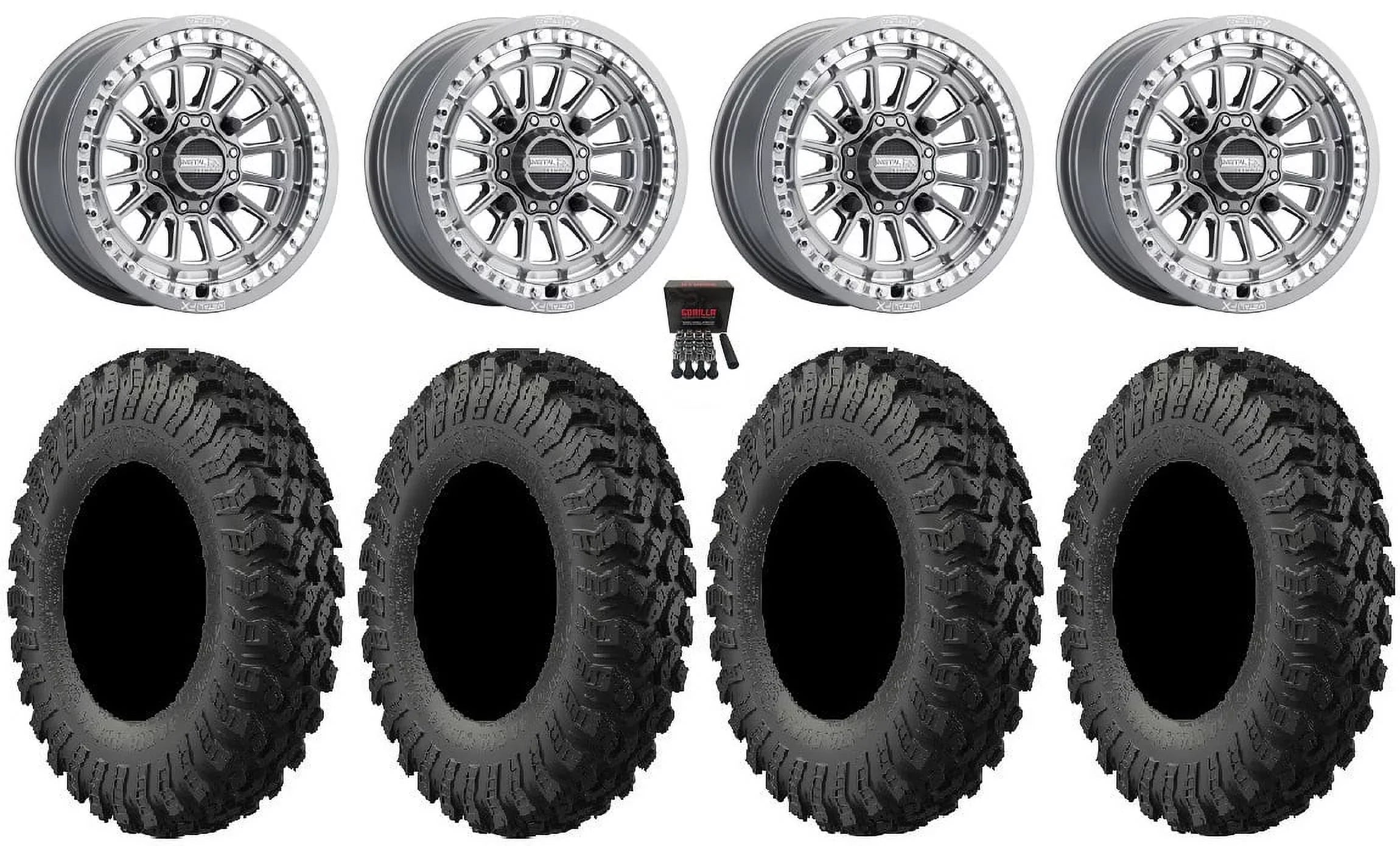 MetalFX Delta Bdlk CC 15" Wheels Gm 32" MotoRally Tires Can-Am Maverick X3 / Honda Pioneer 1000 / Talon