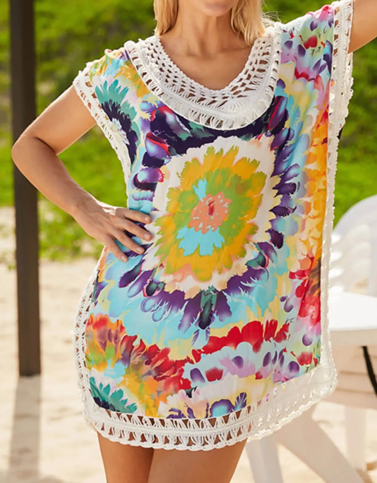 Beach Coverup Dress Floral Print Hollow Out Plus Sizeize Sizewimwear Bikini Sizewimsuit Cover ups Bathing Sizeuit Coverups