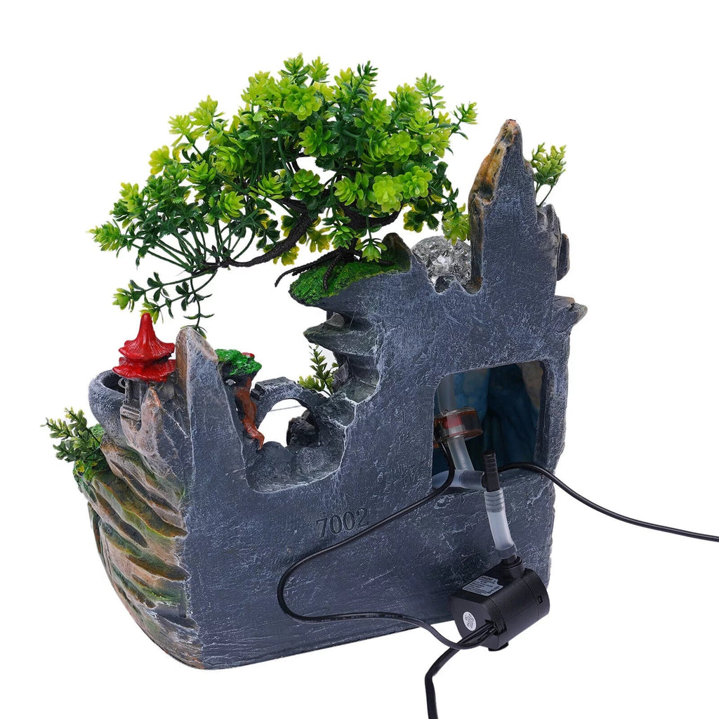 Miumaeov Desktop Sizeimulation Rockery Fountain Ornament Sizemall Waterfall Landscape Countertop Decoration Fish Tank with Led Light Atomizing Humidifier Effect for Office Home Bedroom