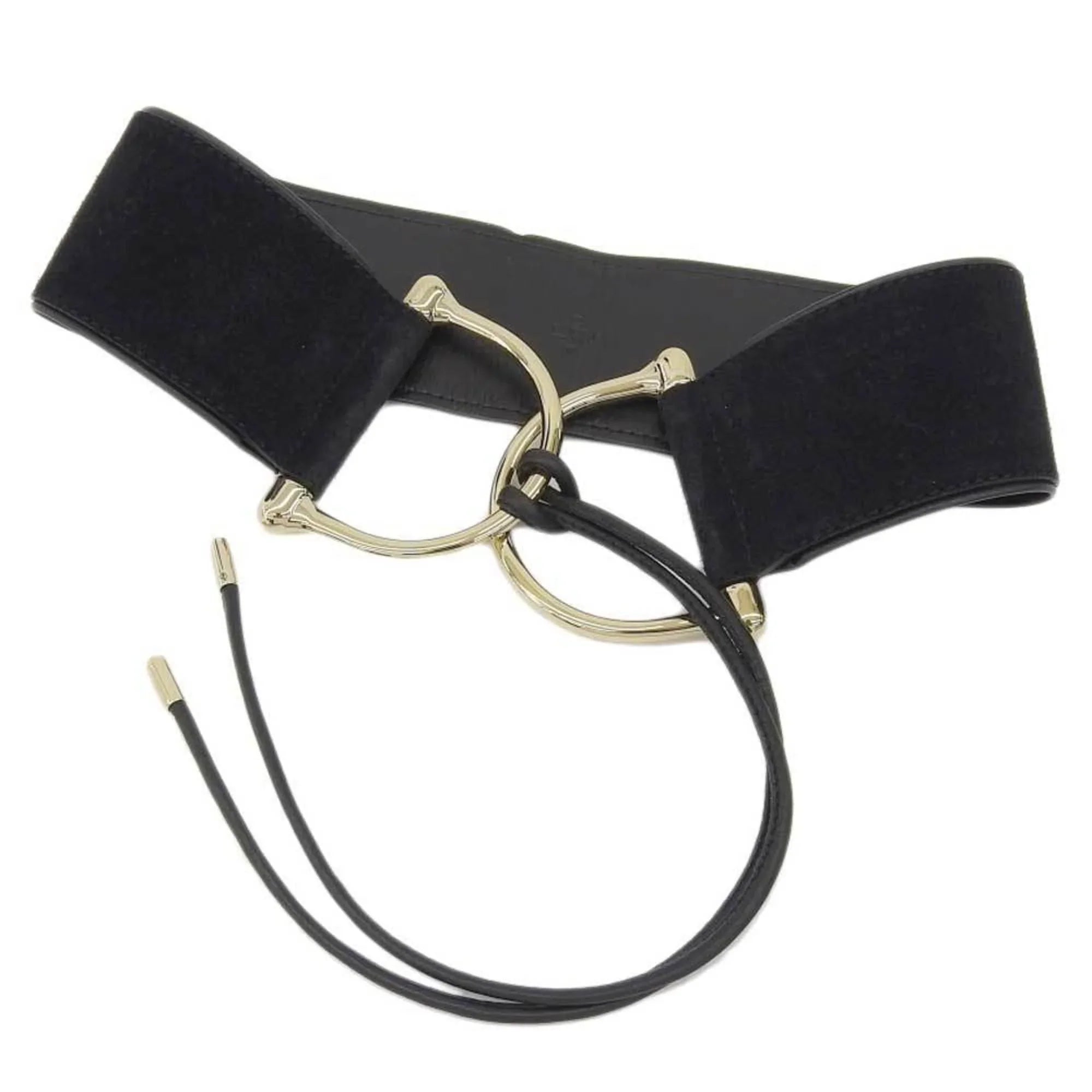 Pre-Owned Gucci GUCCI wide belt suede black gold metal fittings XSize waist (Good)