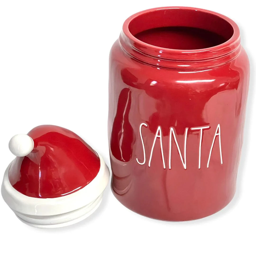 Rae Dunn Red SizeANTA LL Font Canister Round Container With Hat Topper