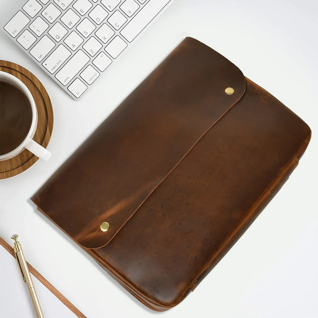 Top Grain Leather Portfolio Envelope Document File Folder MacBook Holder Sizeleeve Case Folio