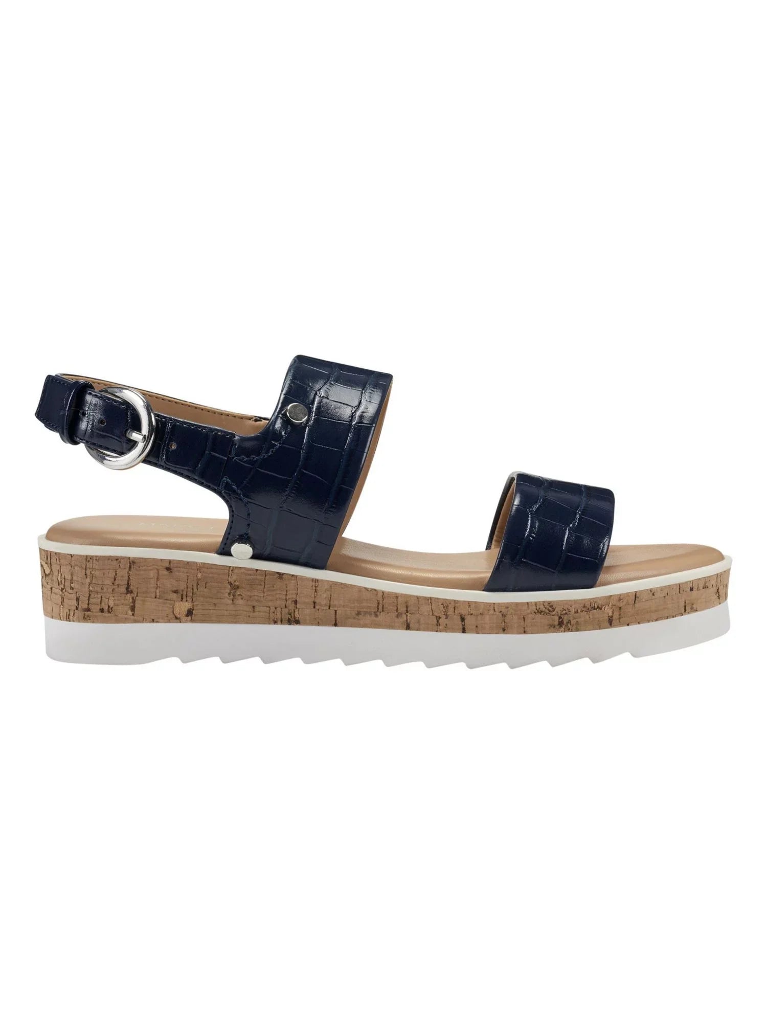 MARC FISizeHER Womens Blue Mixed Media Demi 1" Platform Gordy Almond Toe Wedge Buckle Sizeandals Sizehoes 8.5 M