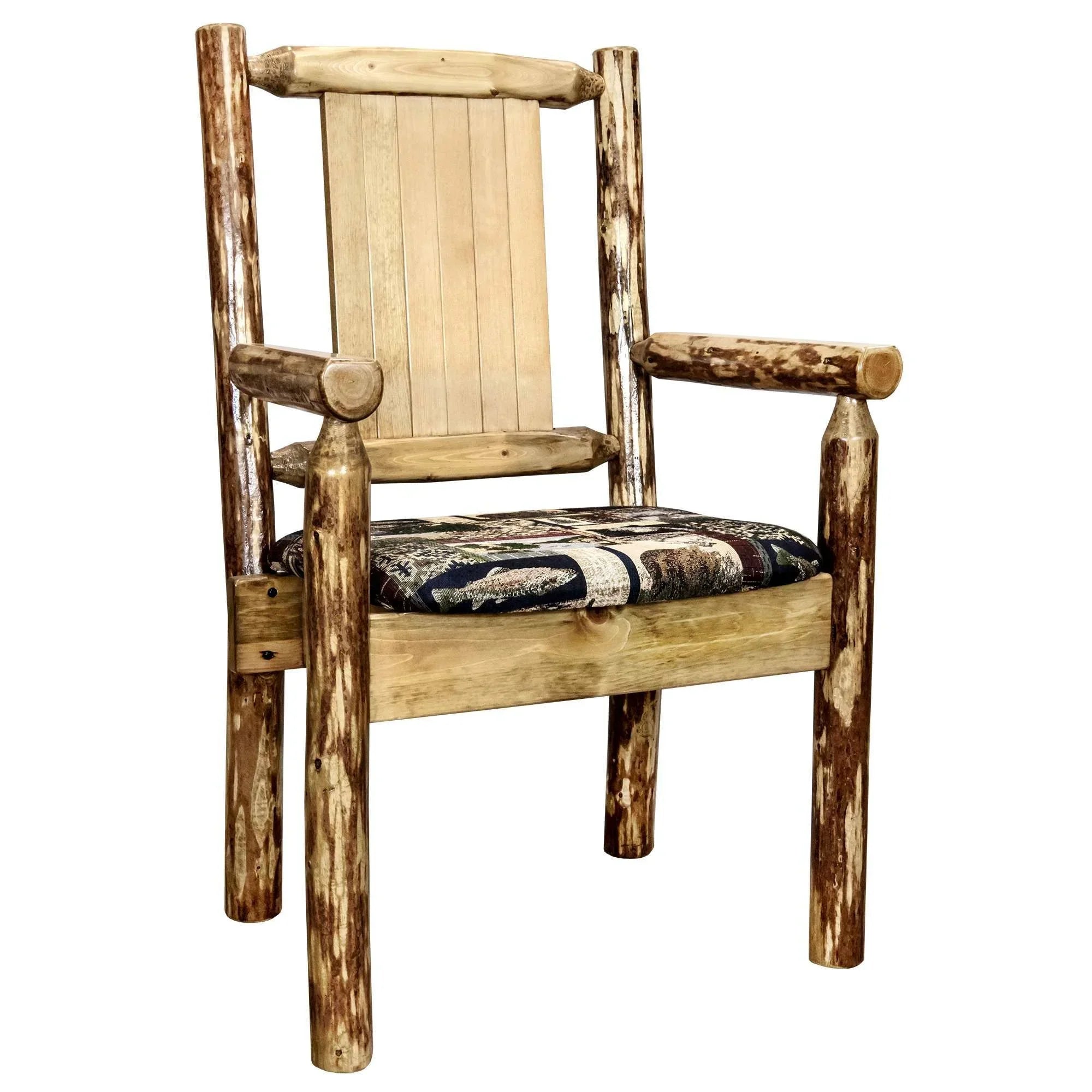 Glacier Country Collection Captain's Chair, Woodland Upholstery w/ Laser Engraved Pine Tree Design