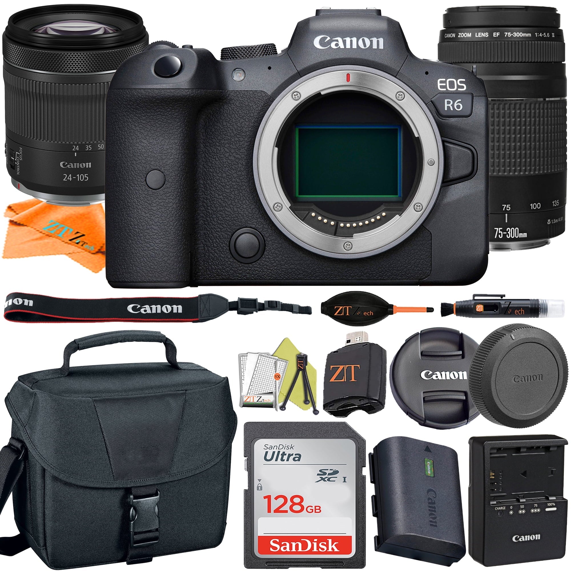 Canon EOSize R6 Mirrorless Digital Camera with RF 24-105mm SizeTM + 75-300mm Lens + SizeanDisk 128GB Card + Case + ZeeTech Accessory