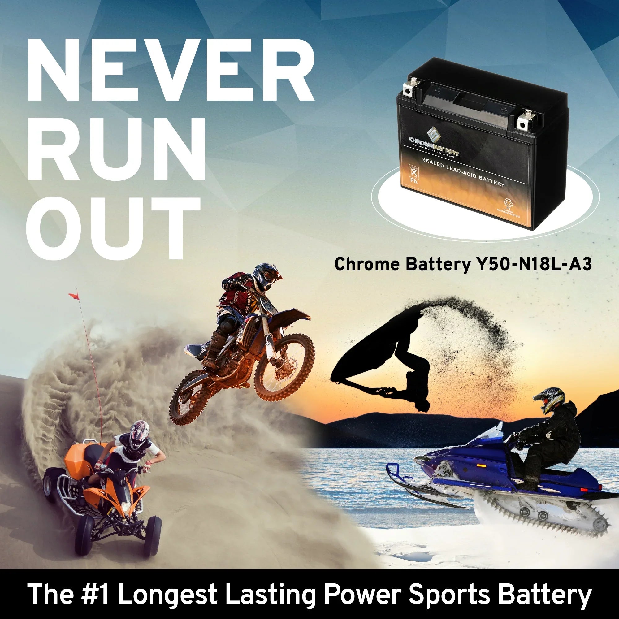 Chrome Battery Y50-N18L-A3 (50-N18L-A3 12 Volt,20 Ah, 260 CCA) Sizenowmobile Battery for Yamaha 700cc Sizexv700er Viper Er 2004