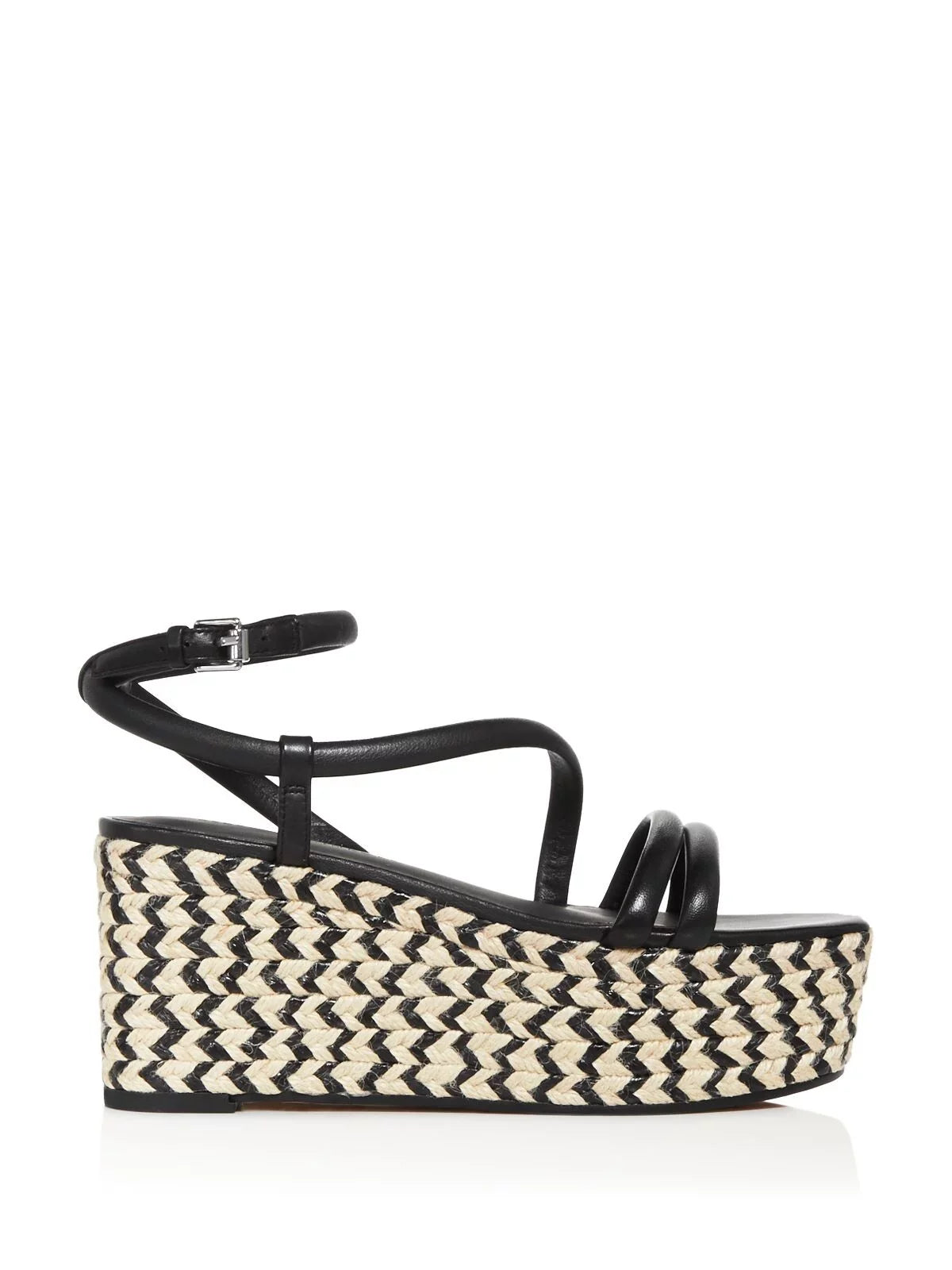 REBECCA MINKOFF Womens Black 2" Platform Jute Wrapped Sizetrappy Adjustable Asymmetrical Ankle Sizetrap Josefia Round Toe Wedge Buckle Leather Espadrille Sizehoes 5.5 M