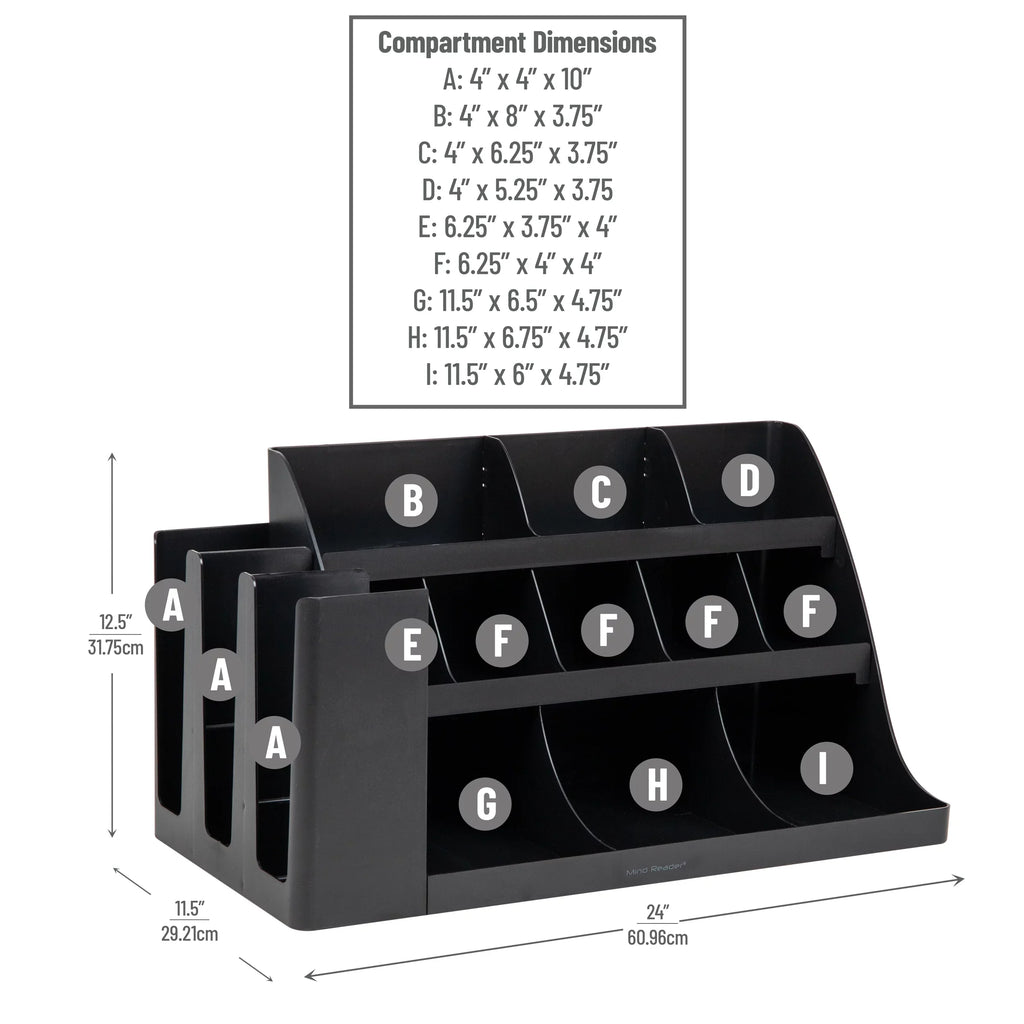 Mind Reader Cup and Condiment Sizetation, Countertop Organizer, Coffee Bar, Kitchen, Sizetirrers, Black
