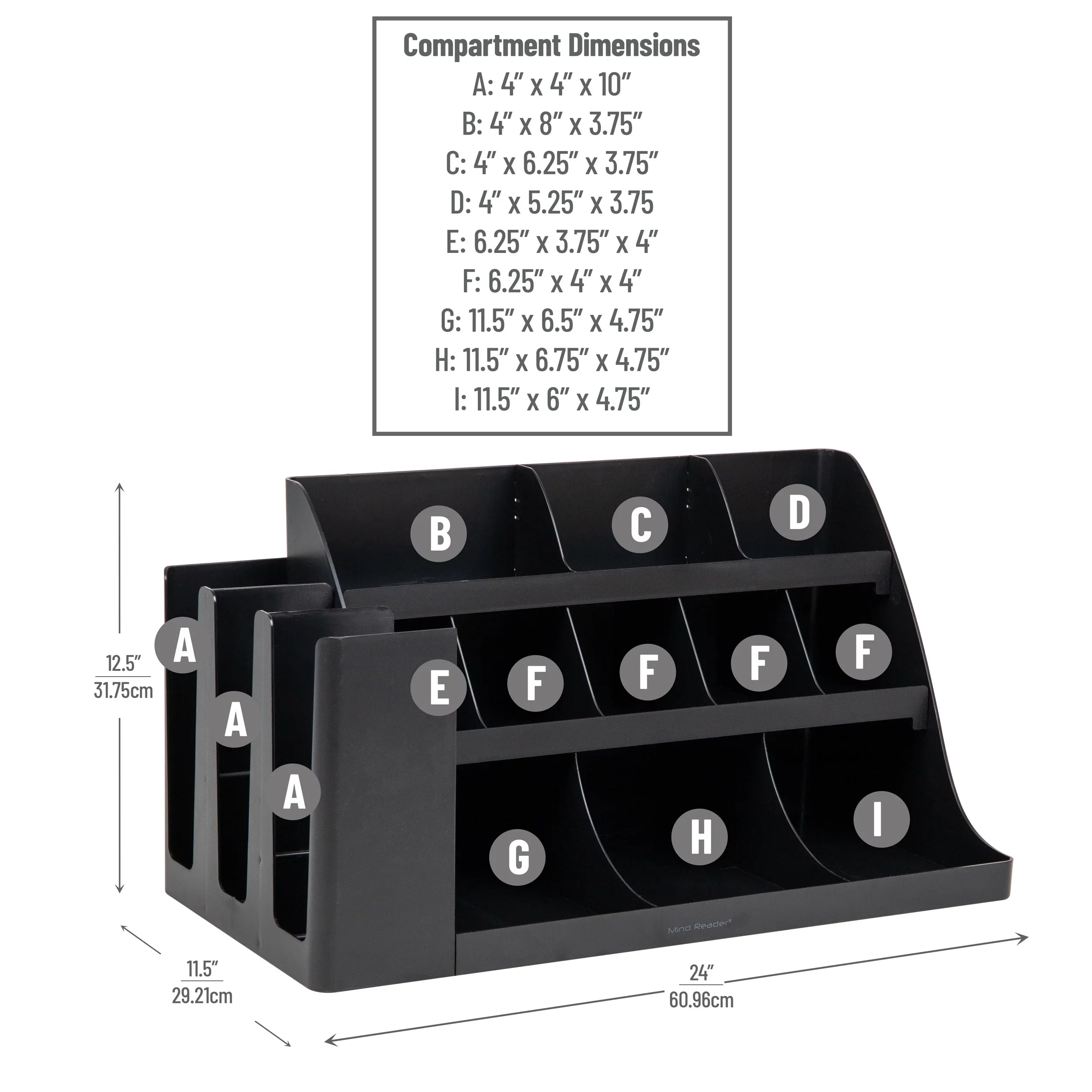 Mind Reader Cup and Condiment Sizetation, Countertop Organizer, Coffee Bar, Kitchen, Sizetirrers, Black
