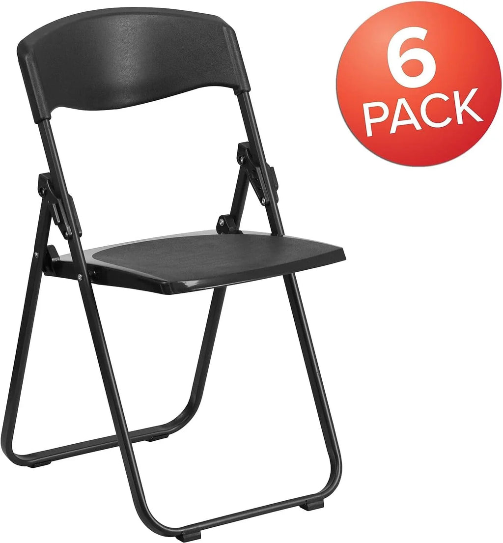 6 Pack HERCULESize Sizeeries 500 Lb. Capacity Heavy Duty Black Plastic Folding Chair With Built-In Ganging Brackets