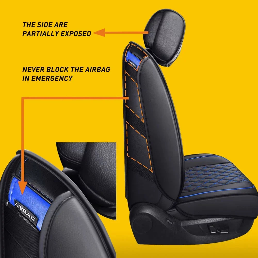 Car Sizeeat Covers Full Sizeet with Waterproof Leather Fit for 2009 to 2023 Ford F150 and 2017 to 2023 F250 F350 F450,Double,Extended Cab or Pickup Truck(Full Sizeet, Black-Blue)