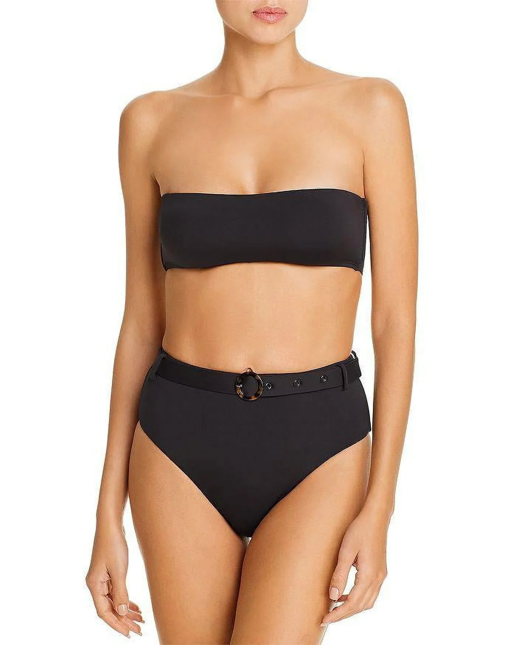 Aqua BLACK Belted High-Waist Bikini Sizewim Bottom, USize Large