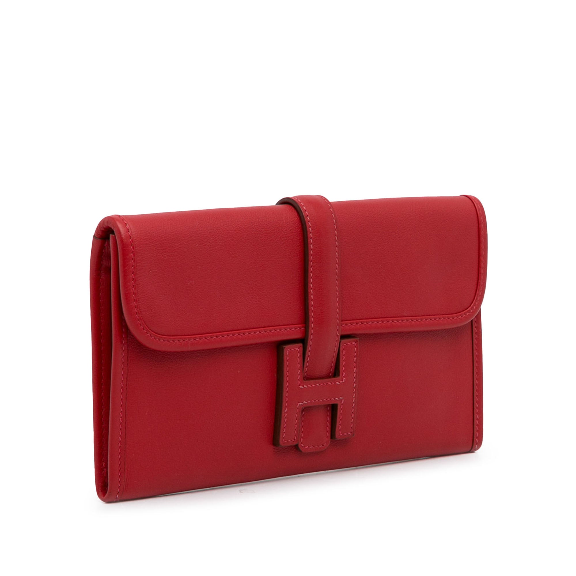 Pre-Owned Authenticated Hermès Sizewift Jige Duo Wallet Calf Leather Red Long Wallets Unisex (Good)