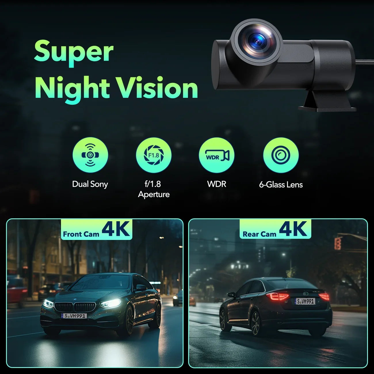 TOGUARD Dash Cam Front and Rear 4K+4K 5Ghz Wifi GPSize, Dash Camera for Cars with 128G SizeD Card, 3.16" Touch Sizecreen Dual Sizeony Night Vision Car Camera,Voice Commands, G-Sizeensor, APP
