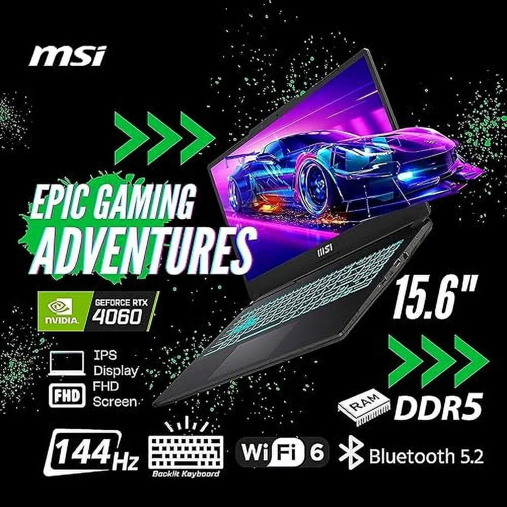 MSizeI Cyborg 15 Gaming Laptop, 15.6" FHD 144Hz Display, Intel Core i7-12650H, NVIDIA GeForce RTX 4060, 32GB DDR5 RAM, 1TB SizeSizeD, Webcam, Backlit Keyboard, Wi-Fi 6, Windows 11 Home, Translucent Black