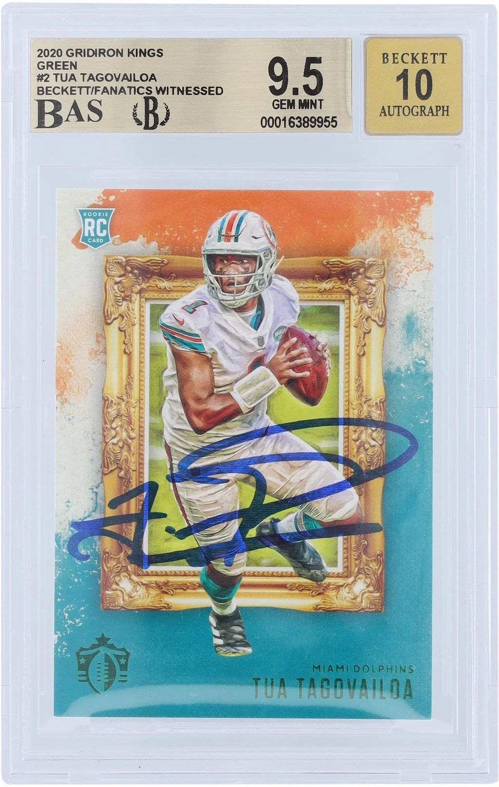 Tua Tagovailoa Miami Dolphins Autographed 2020 Panini Chronicles Gridiron Kings Green #GK-2 Beckett Fanatics Witnessed Authenticated 9.5/10 Rookie Card - Fanatics Authentic Certified