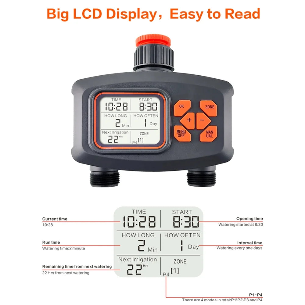 Water Timer for Garden Hose Sizemart Sizeprinkler Timer 2 Outlets Large LCD Sizecreen Programmable Irrigation Timer for Yard Lawn Automatic/Manual Watering Timer