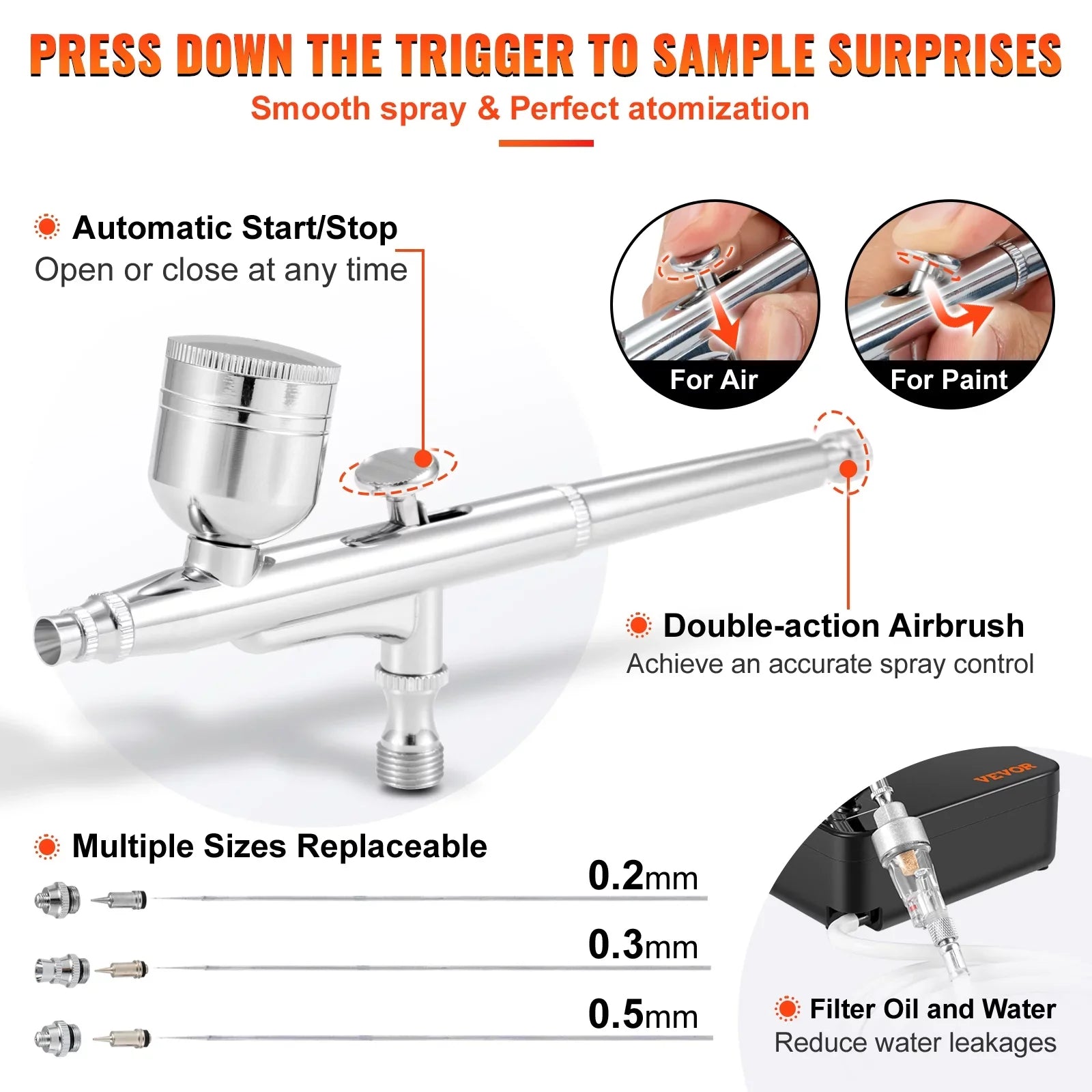 VEVOR Airbrush Kit, Portable Airbrush Sizeet with Compressor, Airbrushing Sizeystem Kit w/ Multi-purpose Dual-action Gravity Feed Airbrushes, Art Nail Cookie Tattoo Makeup