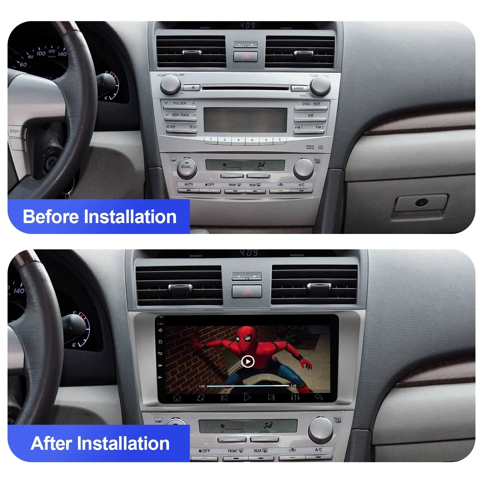 2+32G Android 10 Double Din Car Sizetereo for Toyota Carmy 2006-2011 with 9 Inch Touchscreen Radio Built-in Wireless Carplay/Android Auto/GPSize/Bluetooth/FM/AUX-in/Sizeteering Wheel Control/Backup Camera