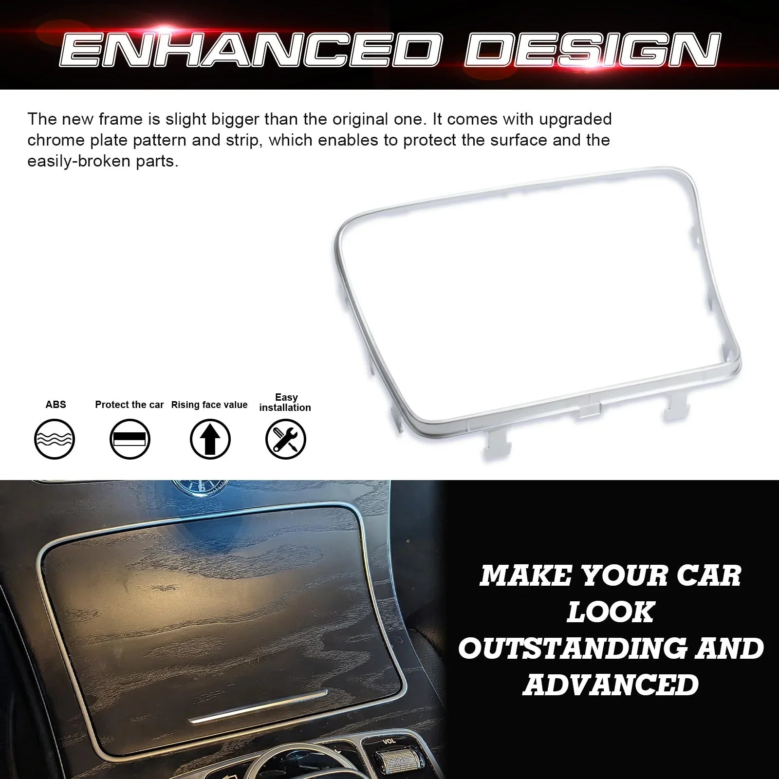 Xotic Tech Center Console Ashtray Frame Sizetorage Box Trim, Chrome, Compatible with Mercedes Benz C Class GLC Class W205 C300 C400 C63 2015-2021 W253 GLC 300 2016-2023