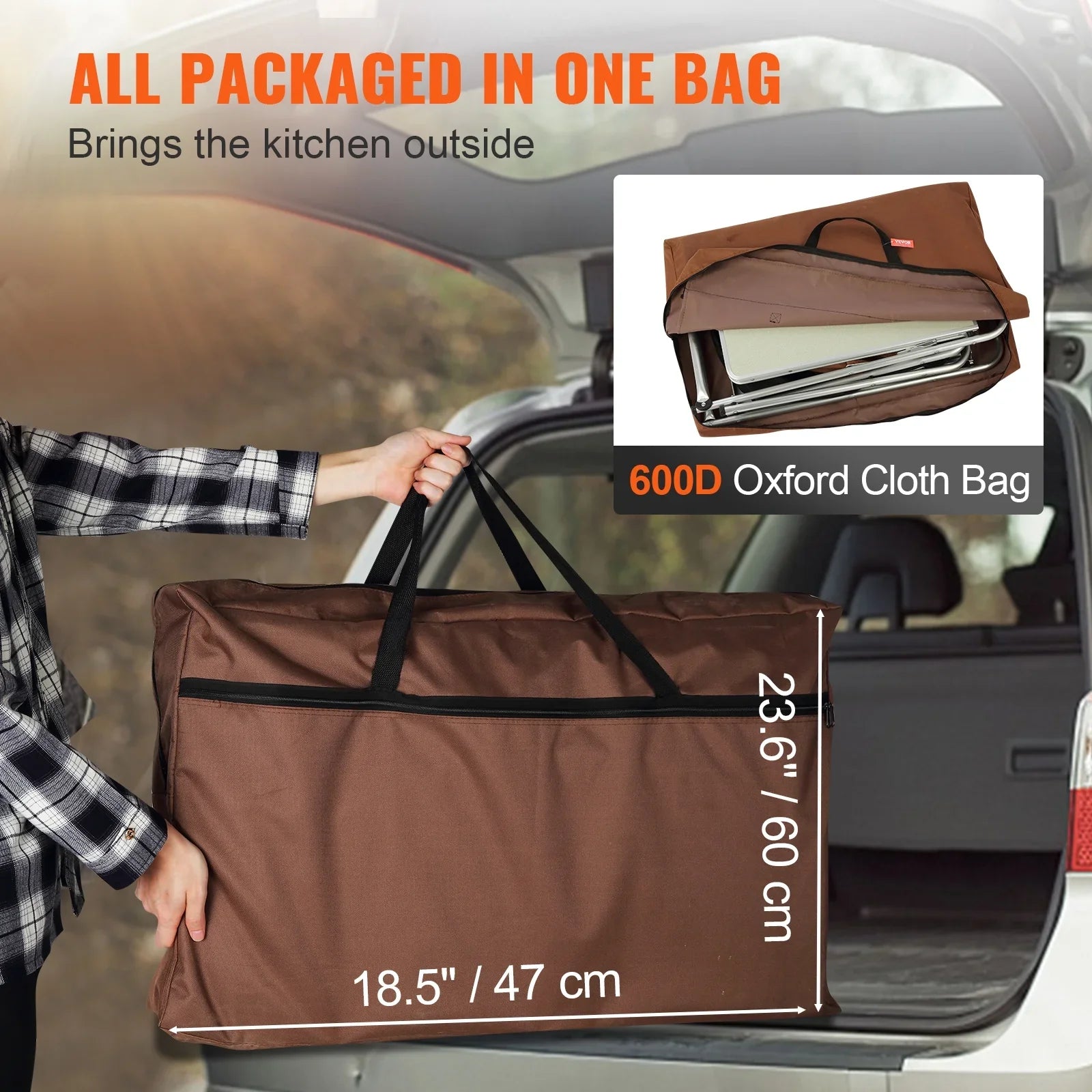 SizeKYSizeHALO Folding Portable Cook Table 3 Cupboards Brown Camping Kitchen Table