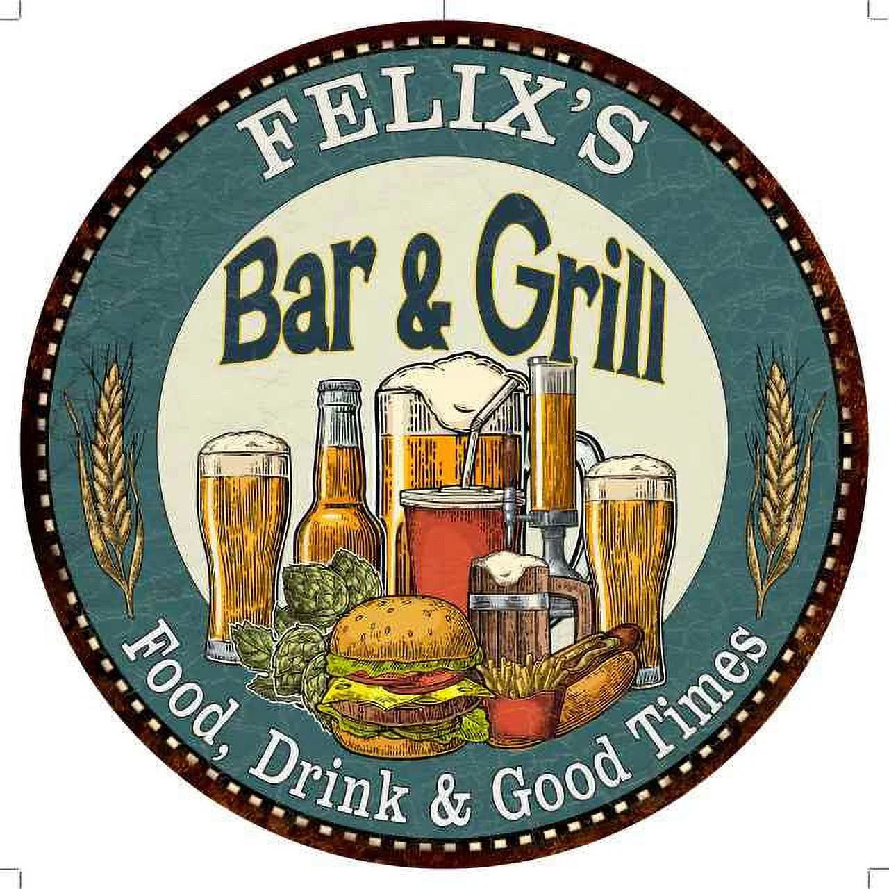 FELIX'Size Bar and Grill 12" Round Metal Sizeign Kitchen Wall Decor 200120023164