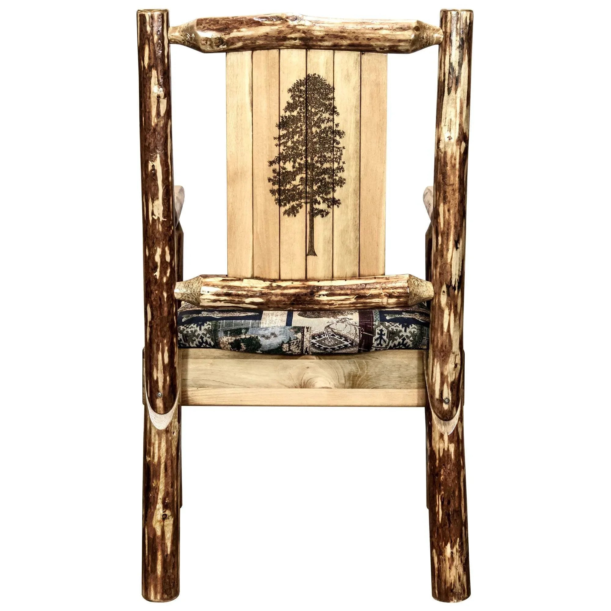 Glacier Country Collection Captain's Chair, Woodland Upholstery w/ Laser Engraved Pine Tree Design