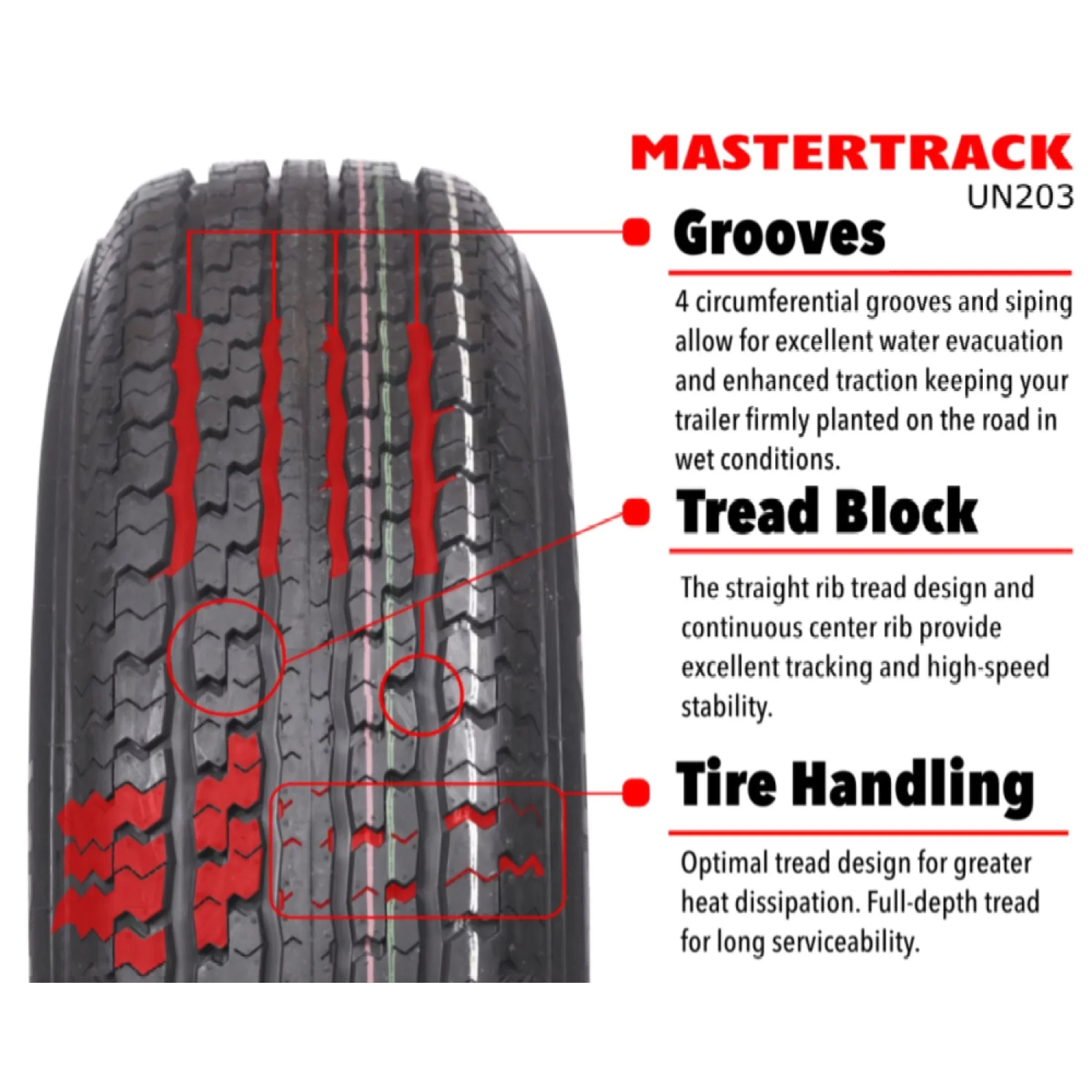 Mastertrack UN203 SizeT205/75R14 8 Ply 105M Load Range D Radial Trailer Tire - SizeT 205/75/14 205/75R14 (Tire Only)