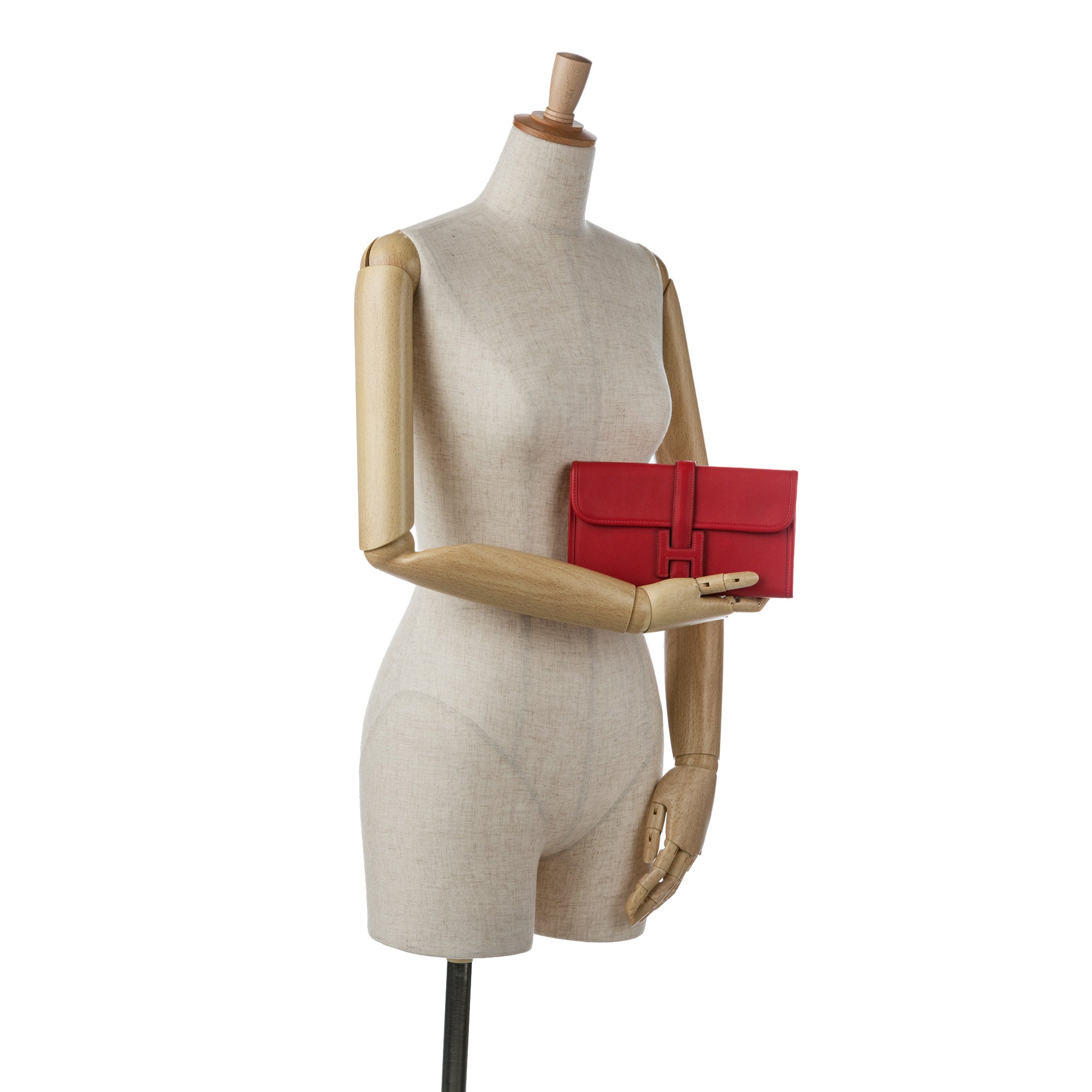Pre-Owned Authenticated Hermès Sizewift Jige Duo Wallet Calf Leather Red Long Wallets Unisex (Good)