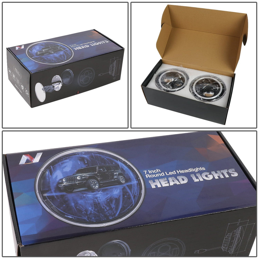 NUVISizeION LIGHTING NVL-HL-001H Nuvision For 1997 to 2018 Jeep Wrangler/Wrangler JK TJ LJ CJ 2Pcs 7 inches LED Halo DRL Projector Black Housing Headlights 13 14
