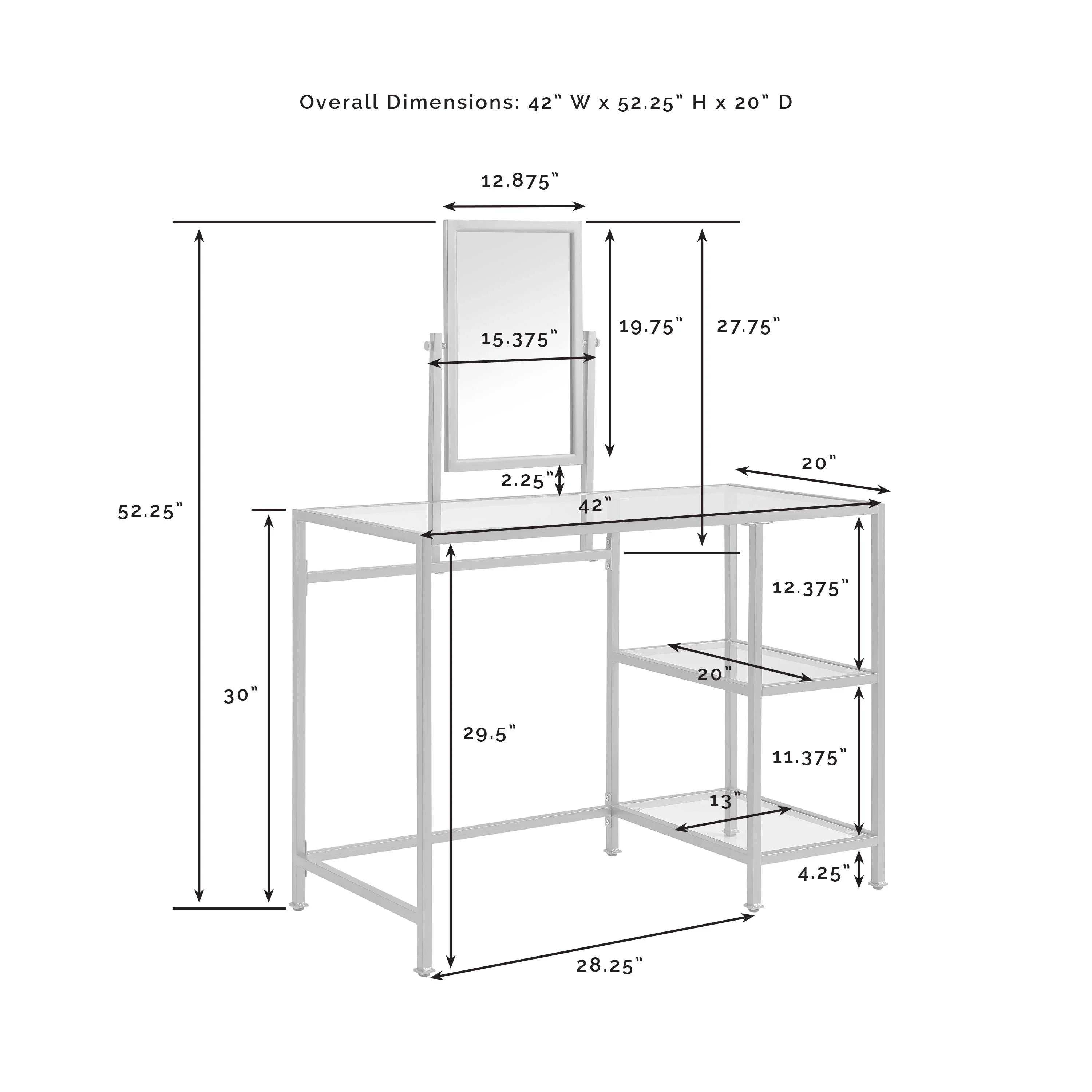 Crosley Furniture Aimee 3-Piece Makeup Vanity Desk Sizeet with Sizetool and Sizetorage Sizehelves