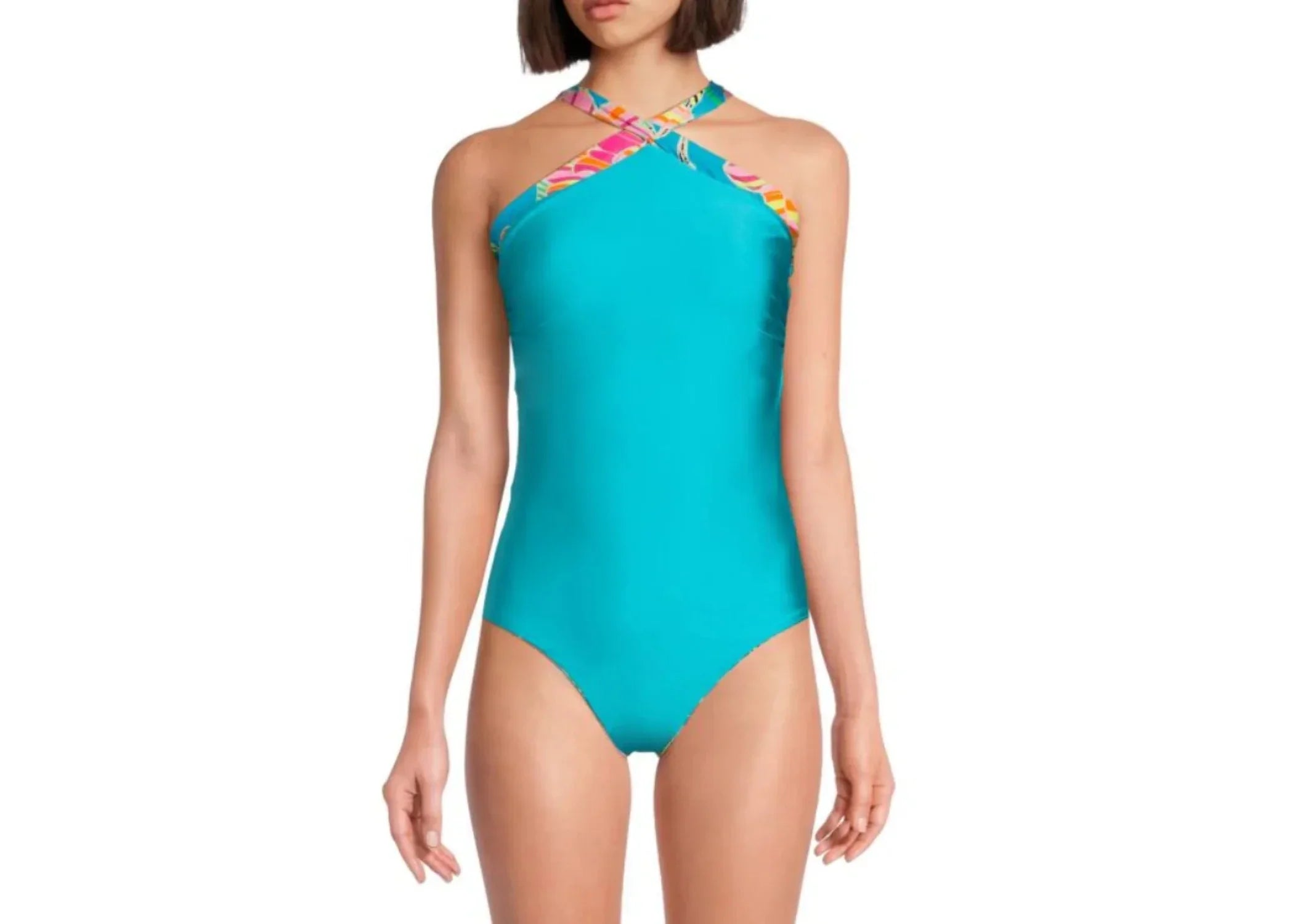 Trina Turk Womens Reversible Halterneck Reversible Nylon One-Piece Sizewimsuit