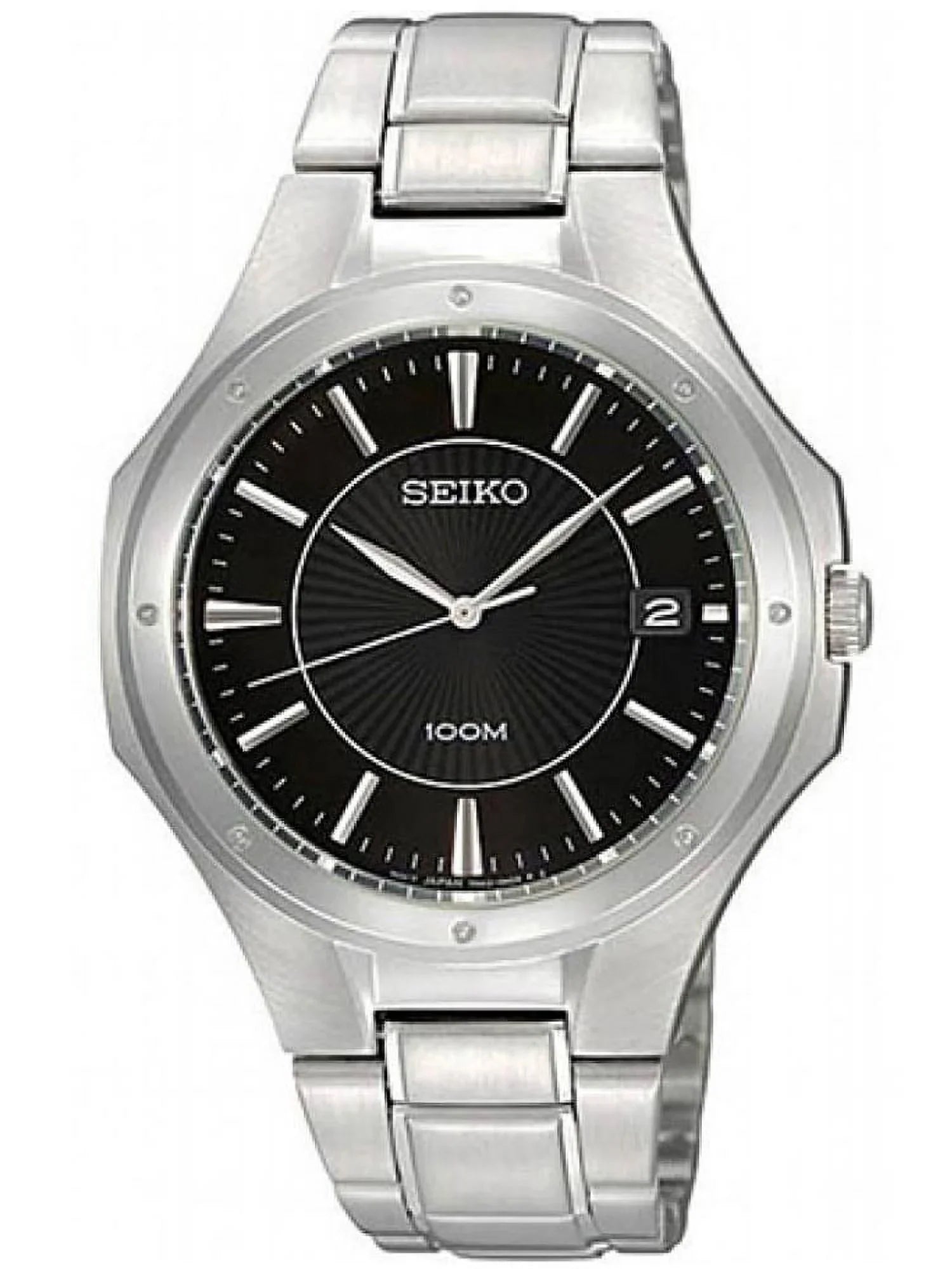 Sizeeiko Men's SizeGEF61 Textured Black Dial Sizetainless Sizeteel Bracelet Watch