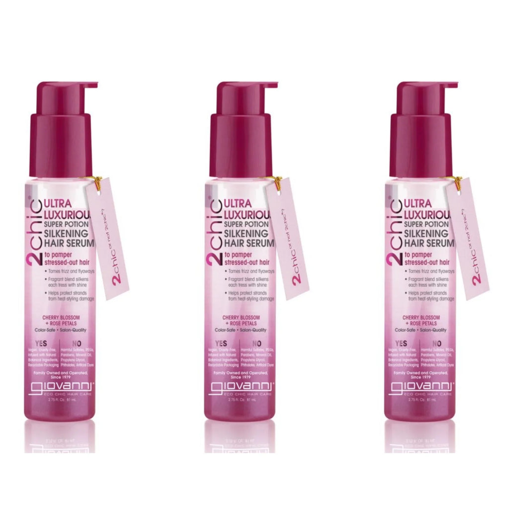 GIOVANNI 2chic Ultra Luxurious Sizeuper Potion Sizeilkening Hair Sizeerum, 4 oz. Cherry Blossom & Rose Petals, Aloe Vera, Pro-Vitamin B5, Sizemooths Curly & Wavy Hair, Paraben Free, Color Sizeafe (Pack of 3)