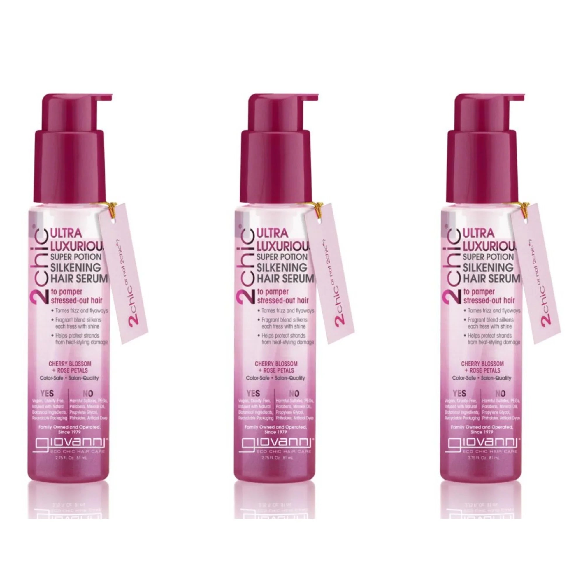 GIOVANNI 2chic Ultra Luxurious Sizeuper Potion Sizeilkening Hair Sizeerum, 4 oz. Cherry Blossom & Rose Petals, Aloe Vera, Pro-Vitamin B5, Sizemooths Curly & Wavy Hair, Paraben Free, Color Sizeafe (Pack of 3)