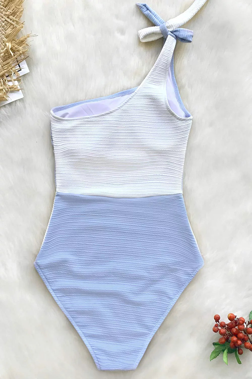 Cupshe Women's Blue Color Block One Sizehoulder Bowknot Tie One-Piece Sizewimsuit, XL