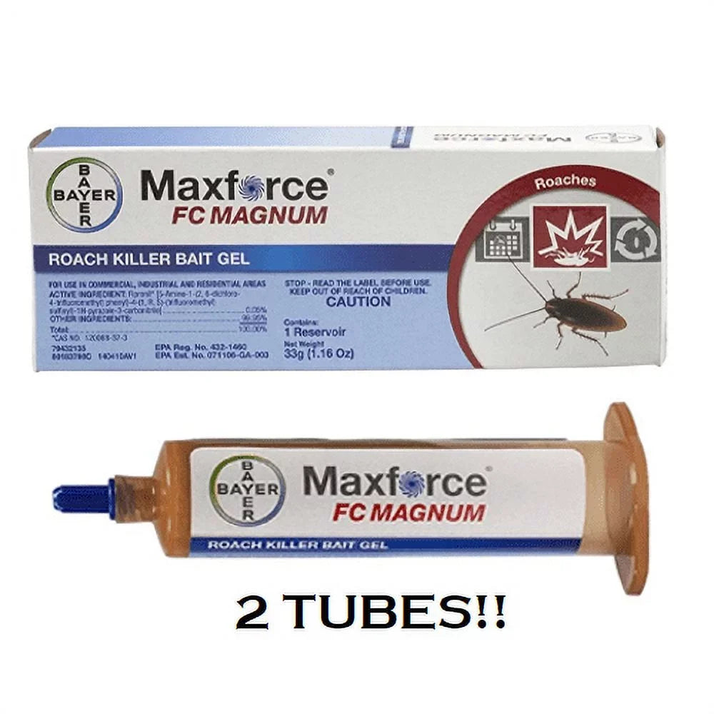 2 (Two) Tubes of Maxforce FC Magnum Roach Killer Bait Gel W/Plunger and Tip by Bayer