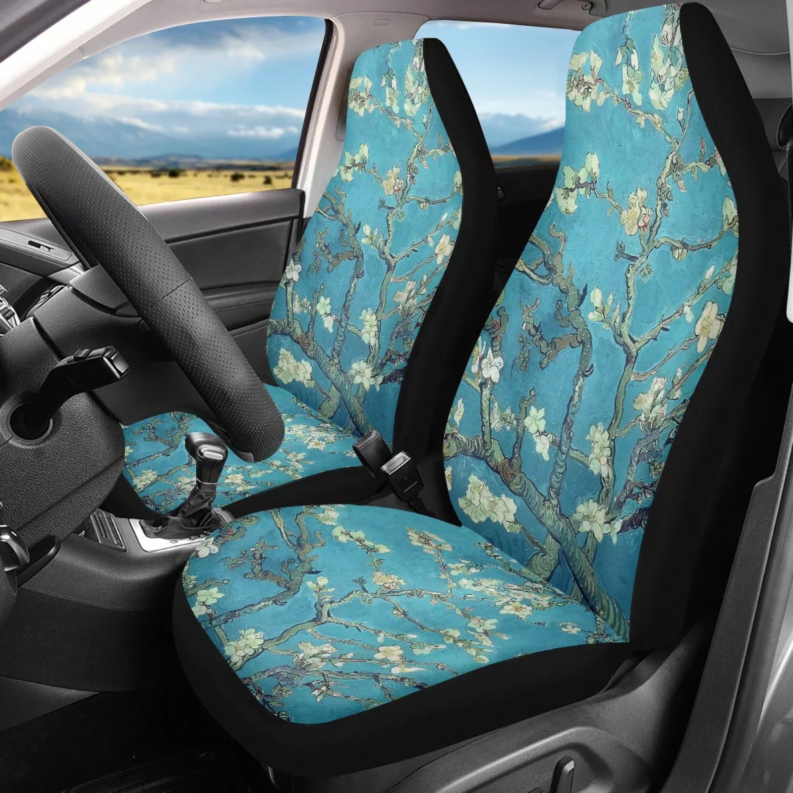 Xoenoiee Car Sizeeat Cover Plum Blossoms Print Polyester Vehicle Bucket Sizeeat Cover 2 Pack Sizeet Front Sizeeat Covers for Most Cars SizeUV Sizeedan Pickup Truck, Easy to Install