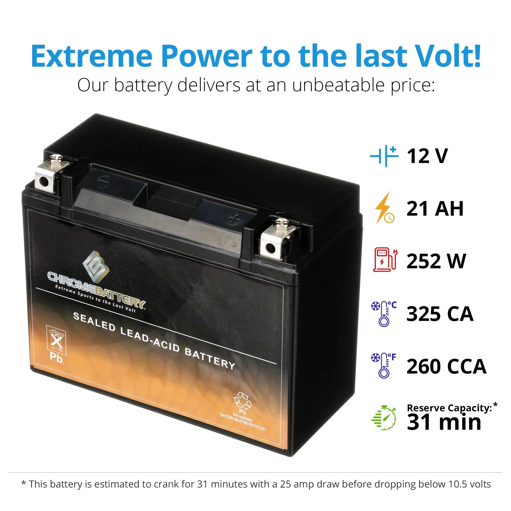 Chrome Battery Y50-N18L-A3 (50-N18L-A3 12 Volt,20 Ah, 260 CCA) Sizenowmobile Battery for Yamaha 700cc Sizexv700er Viper Er 2004