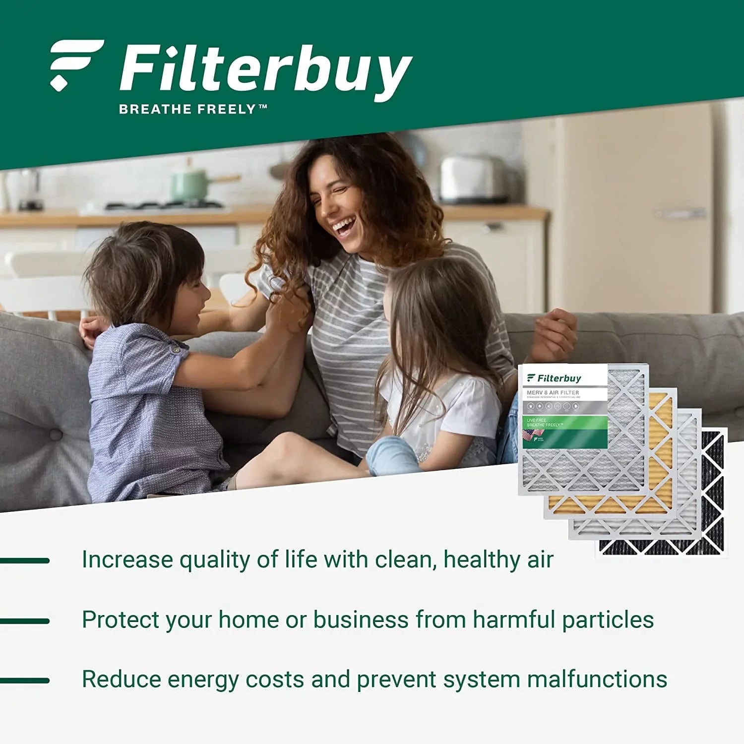 Filterbuy 24x25x5 MERV 8 Pleated HVAC AC Furnace Air Filters for Carrier FILXXCAR0024 (3-Pack)