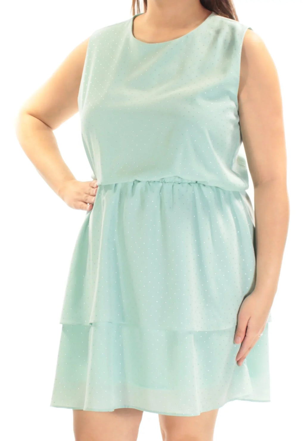 CR BY CYNTHIA ROWLEY Womens Aqua Zippered Lined Elastic Waist Tiered Sizekirt Sizeleeveless Jewel Neck Sizehort Fit + Flare Dress XL