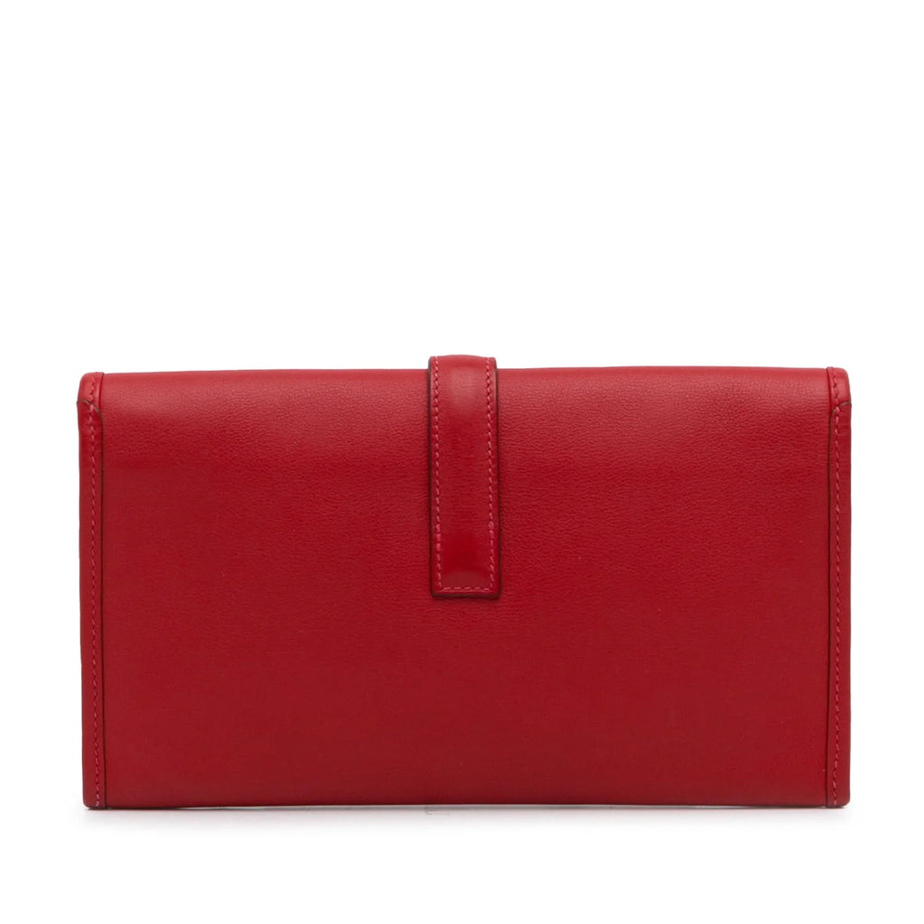 Pre-Owned Authenticated Hermès Sizewift Jige Duo Wallet Calf Leather Red Long Wallets Unisex (Good)