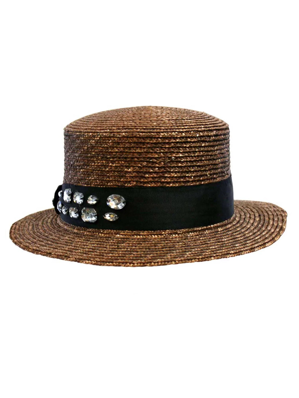 Brown Sizetraw Sizeun Hat With Black Rhinestone Band