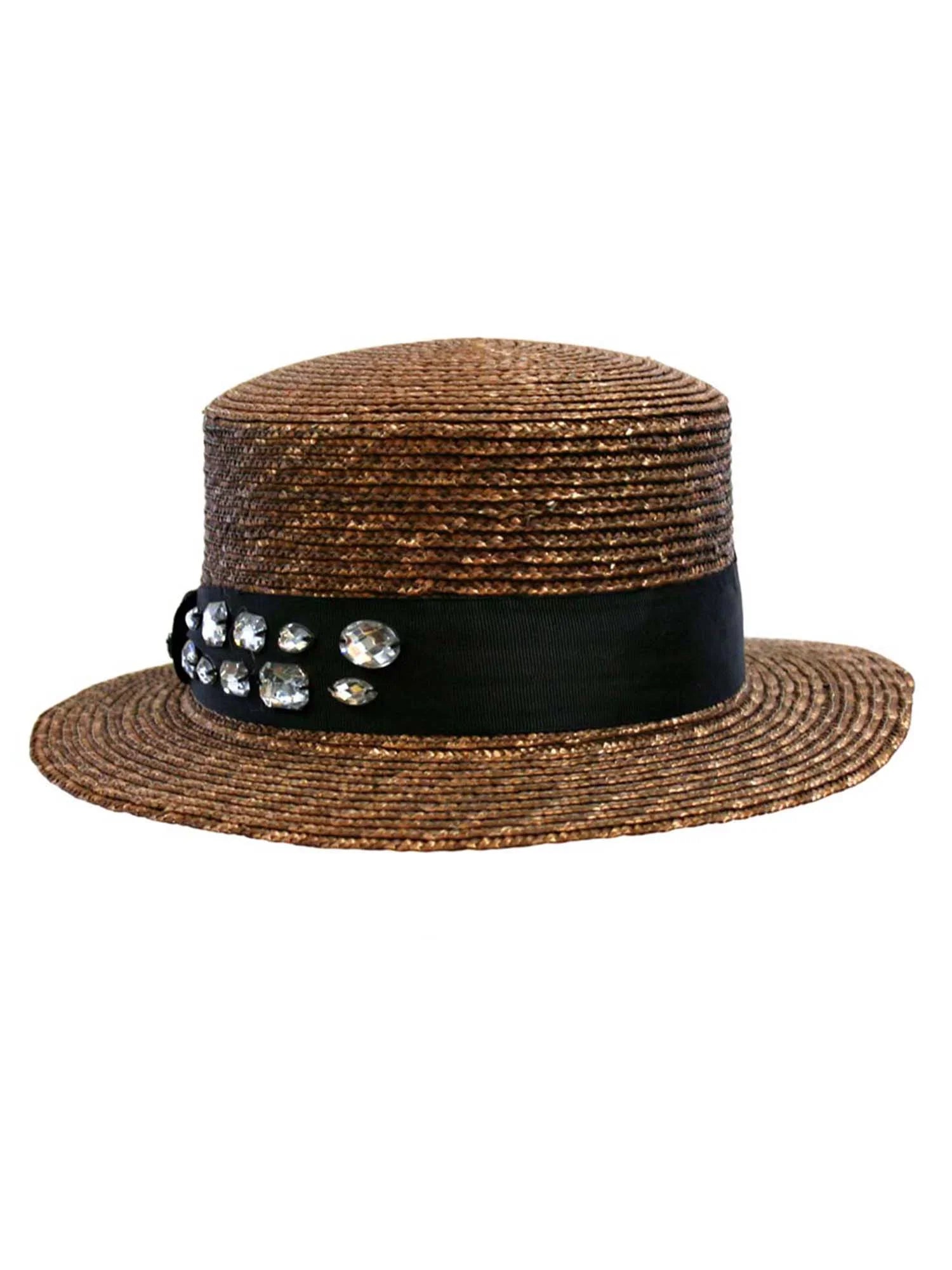 Brown Sizetraw Sizeun Hat With Black Rhinestone Band
