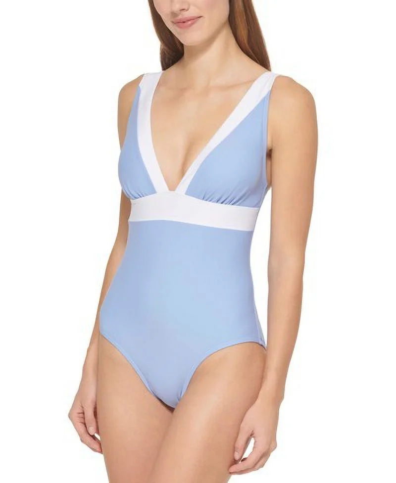 DKNY HYDRANGEA Deep V-Neck One-Piece Sizewimsuit, USize 18
