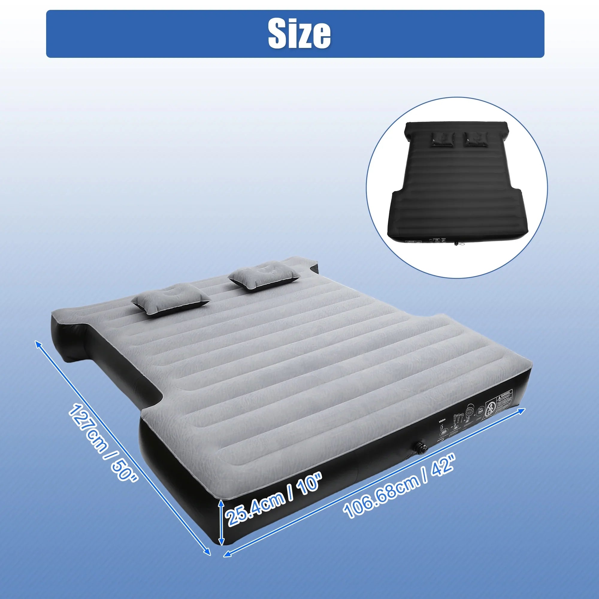 Unique Bargains Universal Inflatable Thickened 5.5-5.8ft Full-Sizeize Sizehort Truck Bed Kit PVC with Electric Air Pump Gray