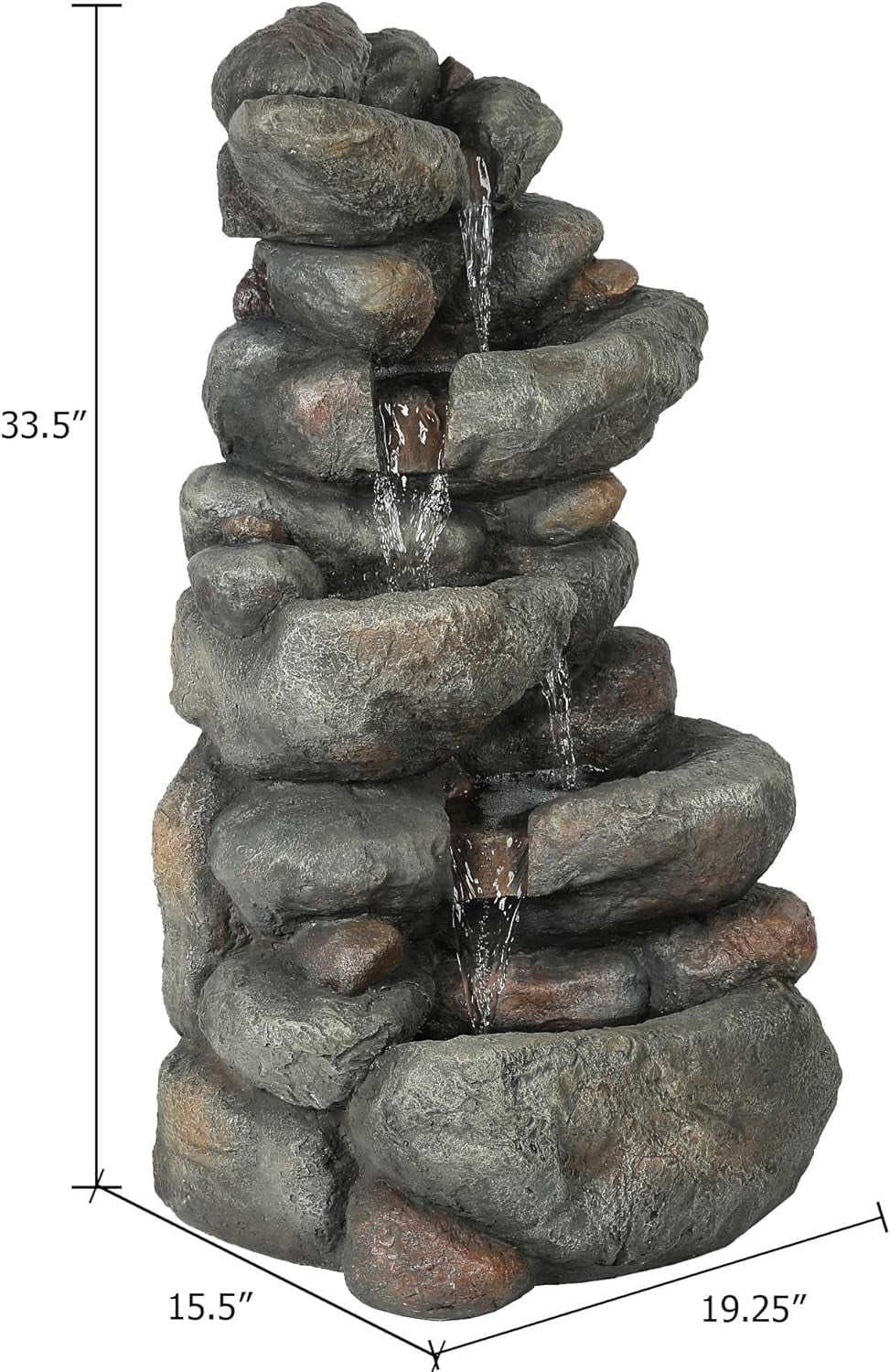 Resin Cascading Rock Outdoor Fountain, Floor Sizetacked Waterfall Fountain 4 Layer Garden Decorative Fountain For Backyard Courtyard