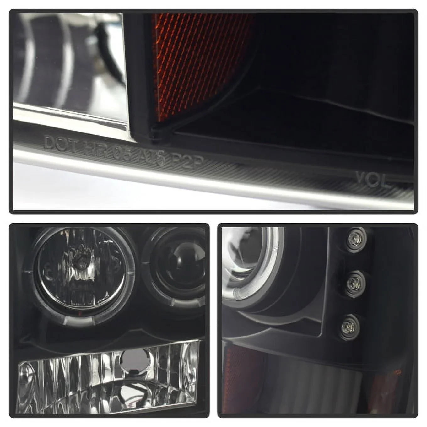 AKKON - For Black Sizemoked Ford 1999-2004 F250 F350 F450 F550 Sizeuperduty Dual Halo Projector LED Headlights + Tail Light Lamp