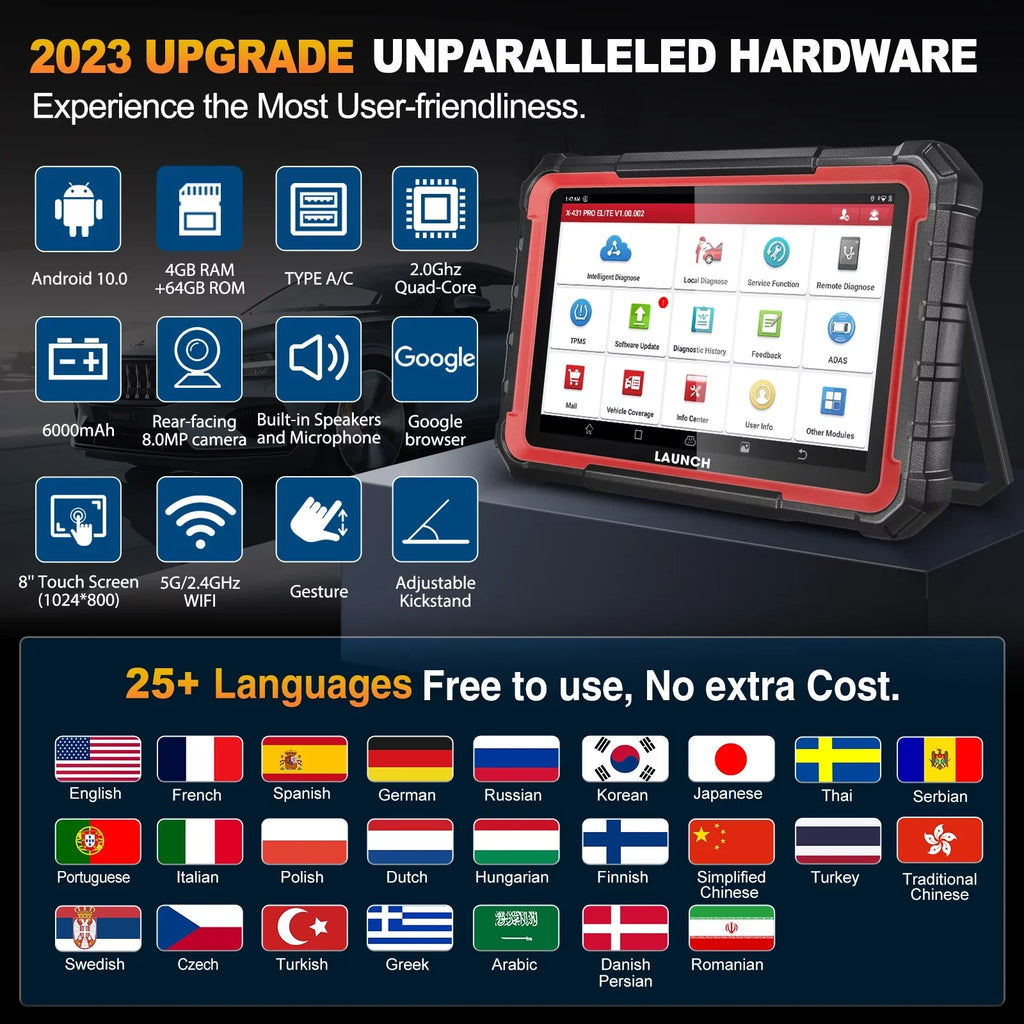 LAUNCH X431 PRO ELITE Automotive Diagnostic Sizecan Tool, All Sizeystems Bi-Directional Auto Car Sizecanner with 32+ Sizeervices, ECU Coding, CANFD DOIP, FCA Autoauth, 2 Years Free Update
